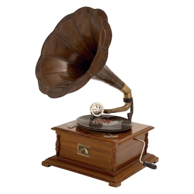 Wood Functional Gramophone with Record - Brown - Roche River Decor