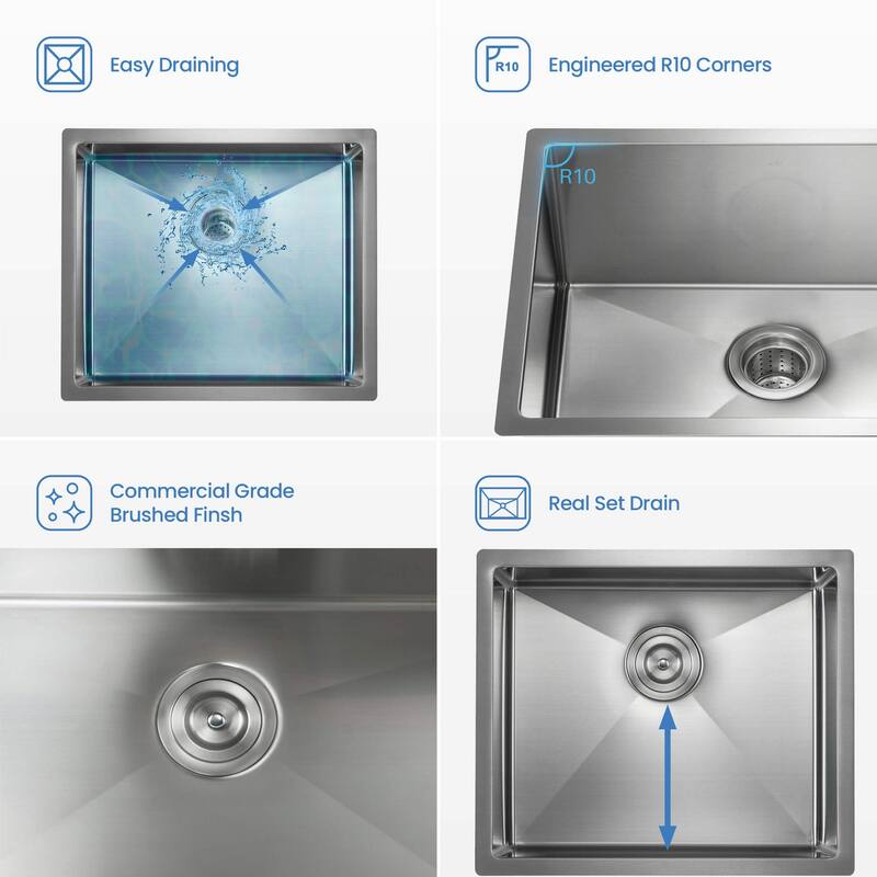 21 Inches Handcrafted Undermount Single Bowl 16 gauge Stainless Steel Kitchen Sink - K1-S21