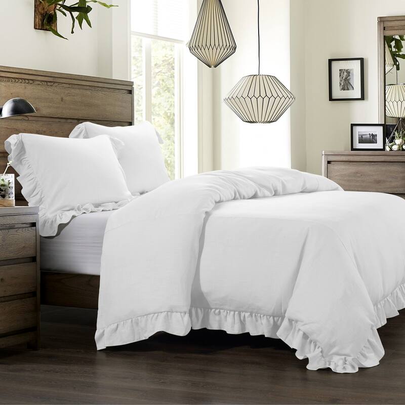 HiEnd Accents Lily Washed Linen Duvet Cover, 1PC - White - King
