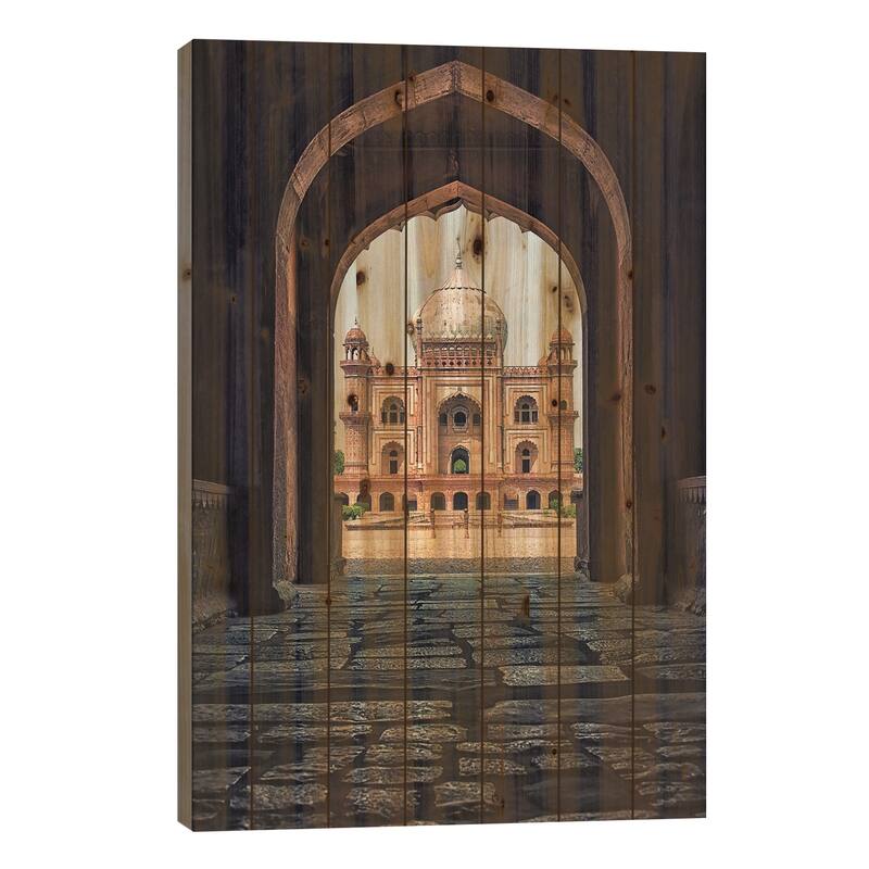 Tomb Of Safdar Jang Print On Wood by Manjik Pictures - Multi-Color - 26x18x1.5