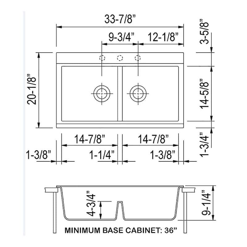 Ruvati 34 inch epiGranite Topmount Workstation Ledge Granite Composite Kitchen Sink - Midnight Black - RVG1350BK