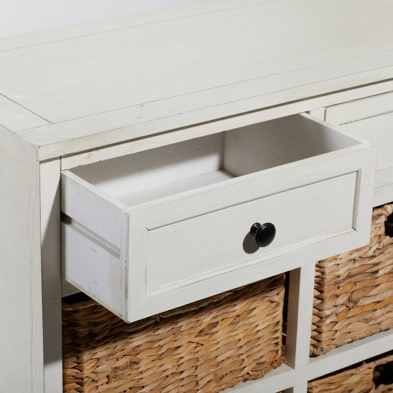 Cream, Teal, White or Brown Wood 2 Baskets and 1 Drawer Storage Unit - 16 x 13 x 28