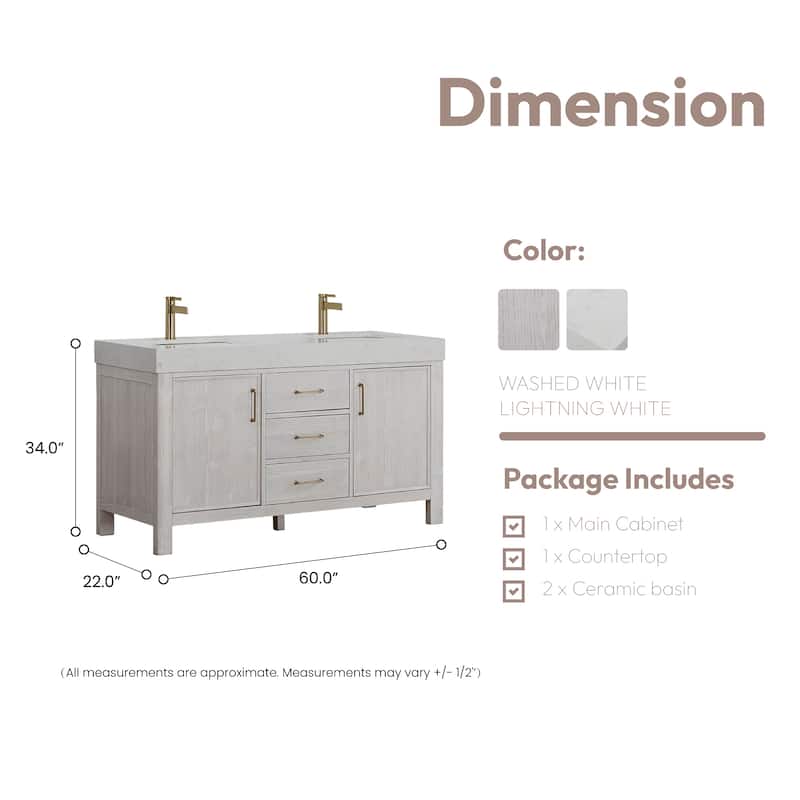 Leon 60 in. Double Bathroom Vanity with Composite Stone Top