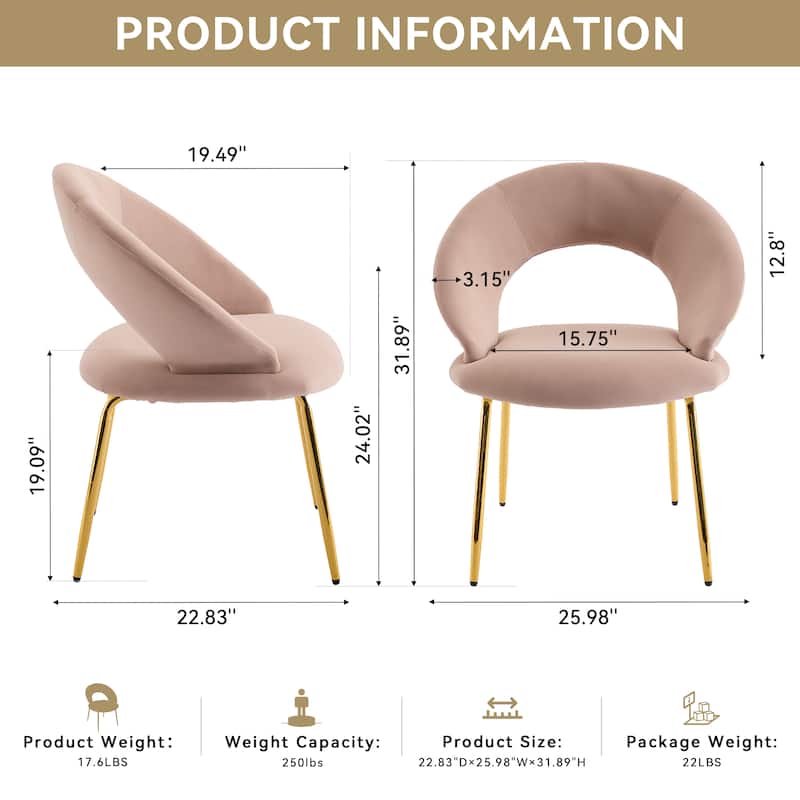 Velvet Dining Chairs with Curved Backrest and Metal Legs, kitchen Chair with Adjustable Foot Nails for Dining Room