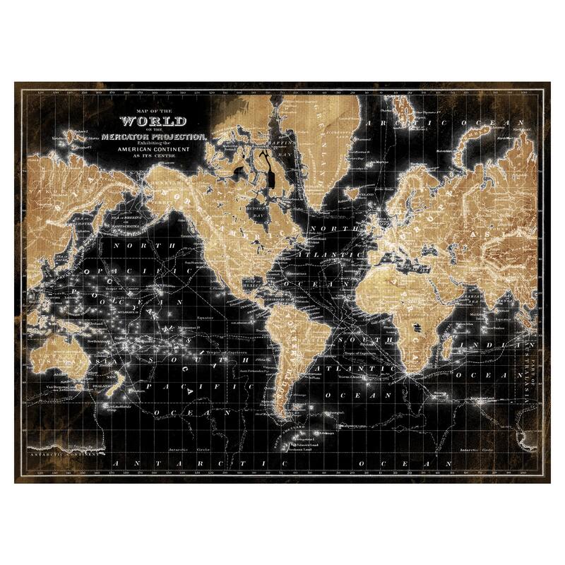 World Map on Black by Belle Maison Canvas Art Print