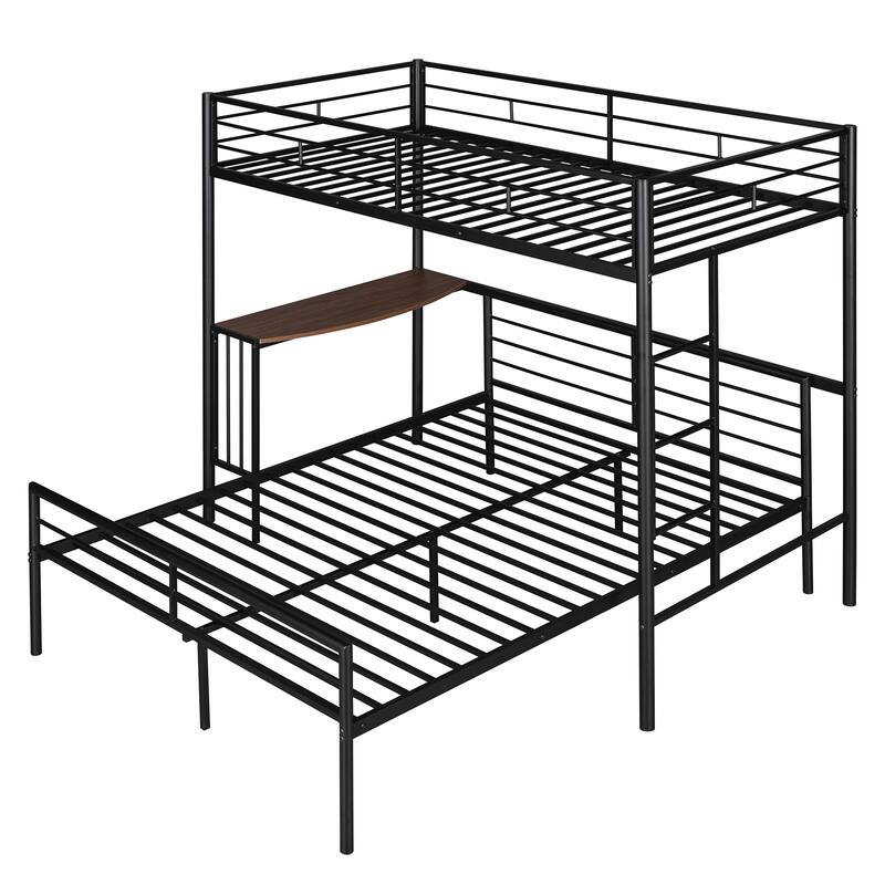 L-Shaped Metal Bunk Bed w/Built-in Desk & Ladder, Twin Over Full Size