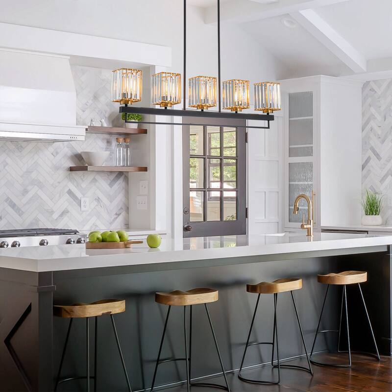 5-Light Modern Linear Crystal Chandelier kitchen island Pendant Lighting for Dining Room