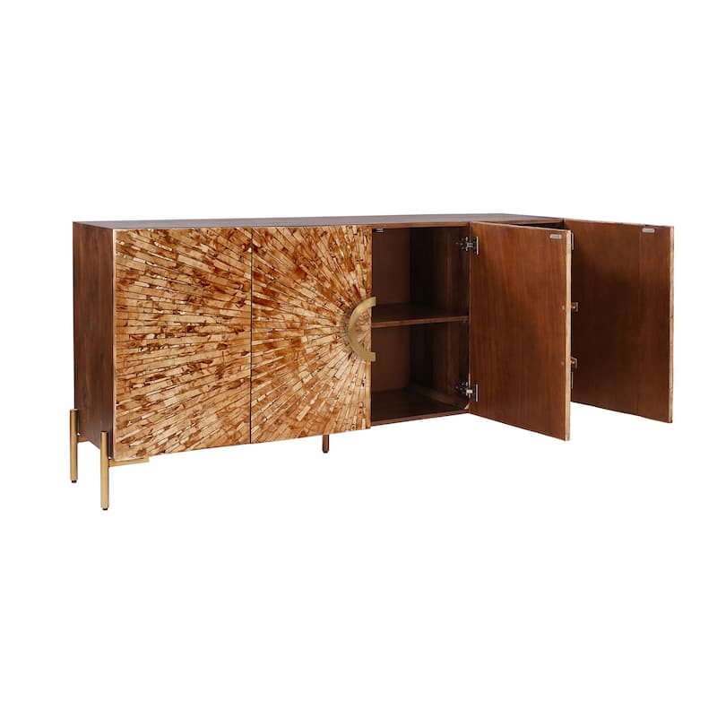 70 in. Brown Solid Wood 4 Door Media Credenza_Sideboard