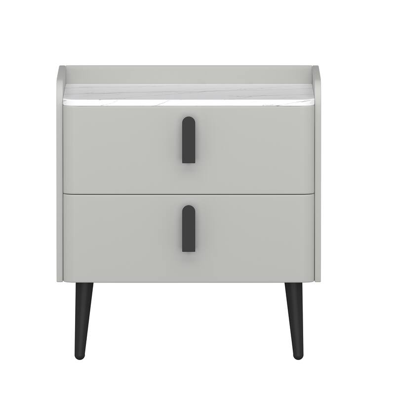 Modern 2-Drawer Nightstand with Marble-Pattern Top - Bedside/End Table for Bedroom/Living Room (Gray)