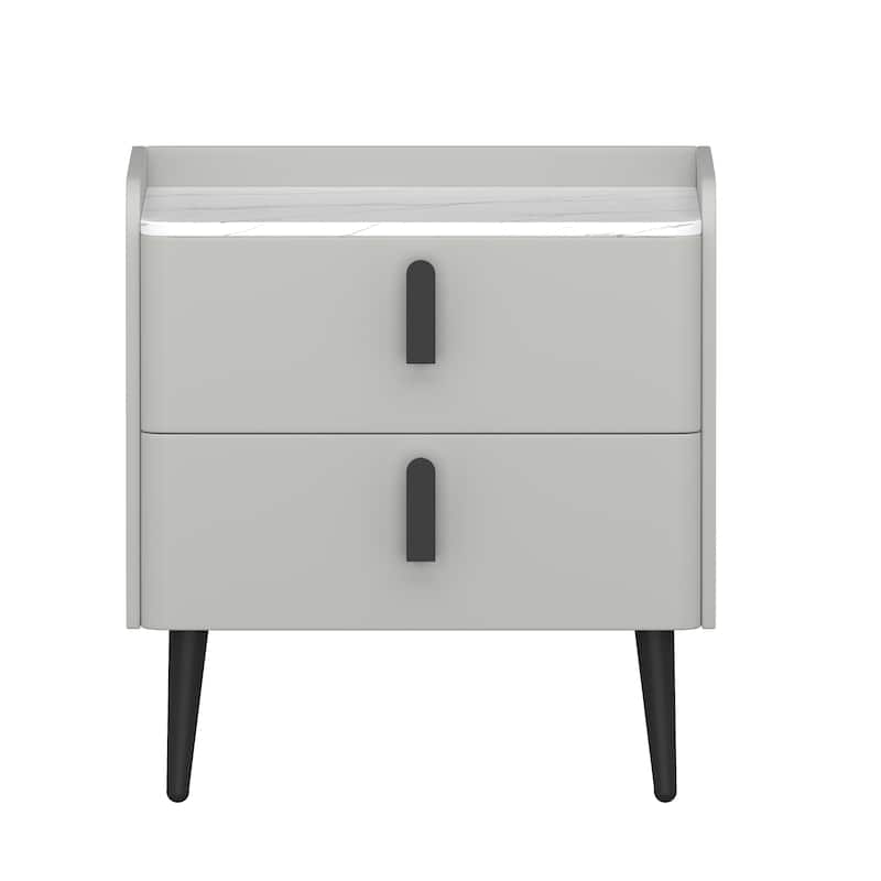 Nightstands Set of 2: 2-Drawer Marble-Pattern Top Modern Bedside/End Table - Gray
