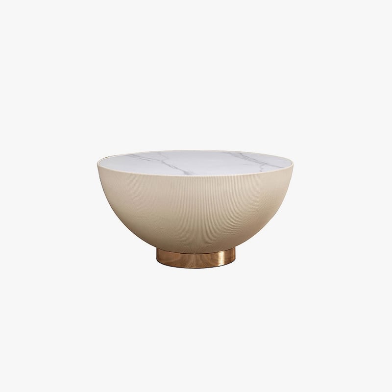 Modern Drum Coffee Table, Sintered Stone Coffee Table with PU Leather and Aluminum Alloy Base