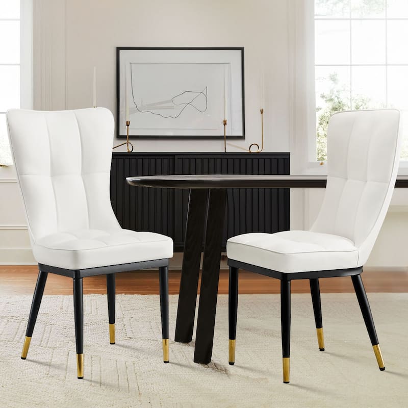 Faux Leather Upholstered Dining Chairs Set of 2/4 - Set of 2 - White