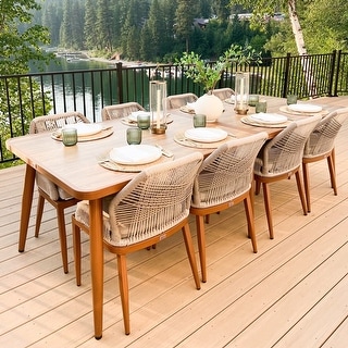 PURPLE LEAF Dining Set Patio Metal Rectangular Table and Wicker Rattan Chairs for Outside Porch Modern Outdoor Furniture Sets