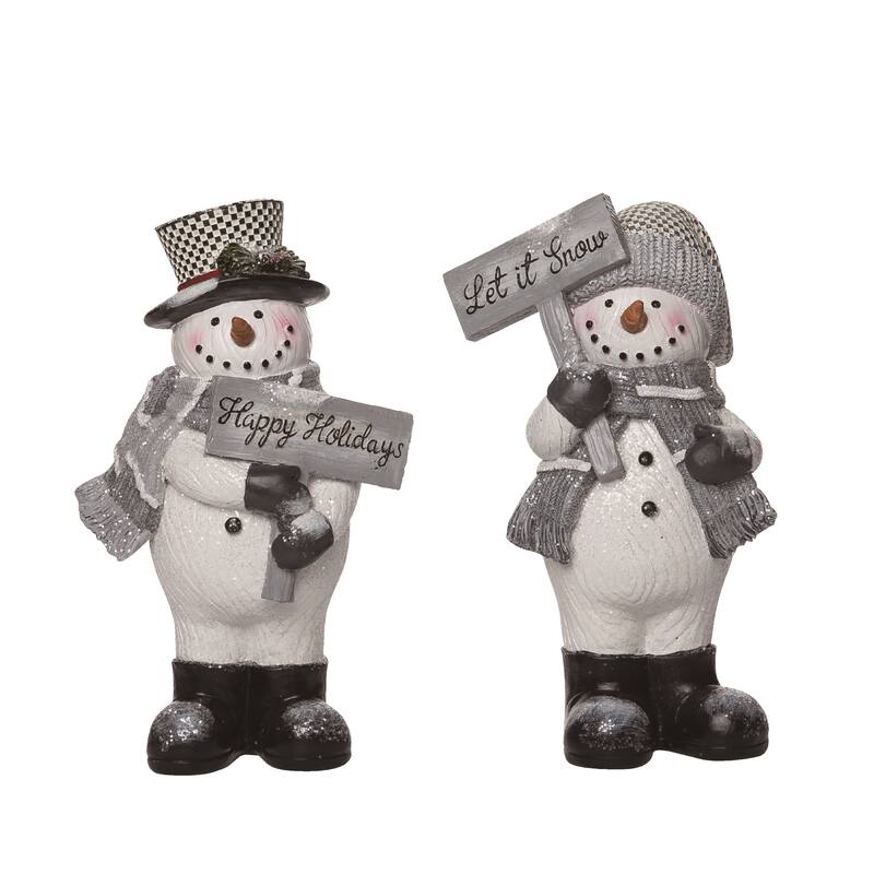Transpac Resin Gray Plaid Snowman Decor Set of 2 Christmas Home Decorations