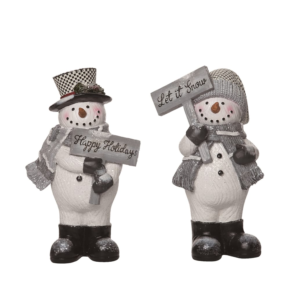 Transpac Resin Gray Plaid Snowman Decor Set of 2 Christmas Home Decorations