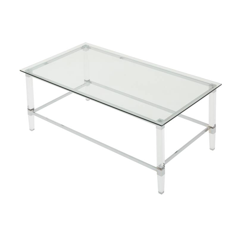 48" Modern Rectangle Glass Coffee Table with Sturdy Frame for Living Room