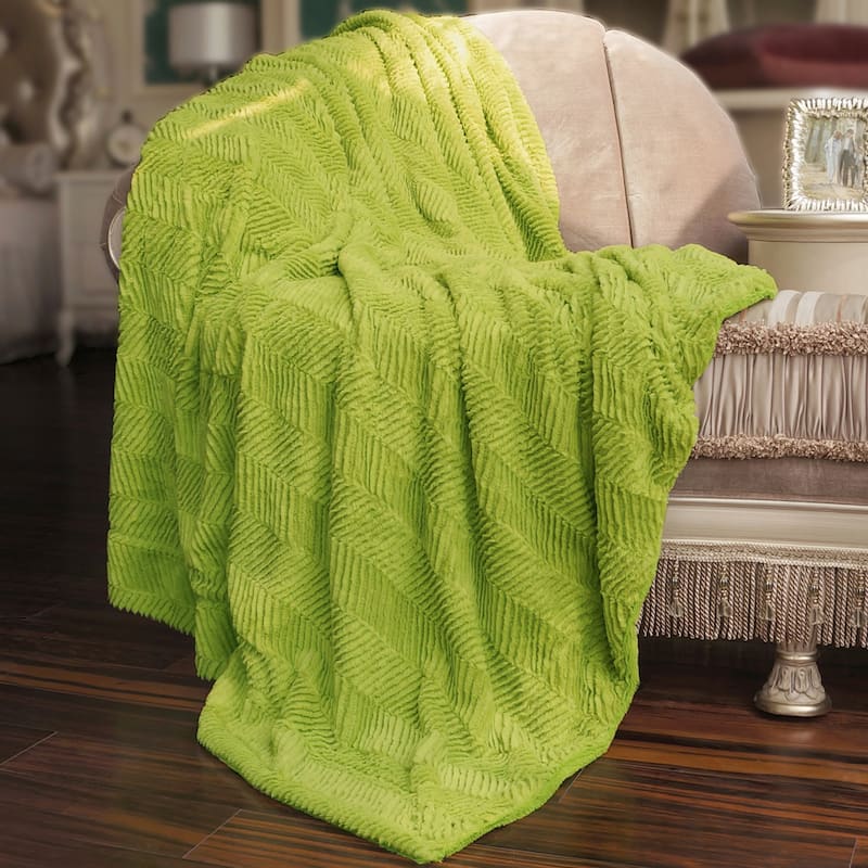 Herringbone FauxFur Throw, 50" x 60" - Citron
