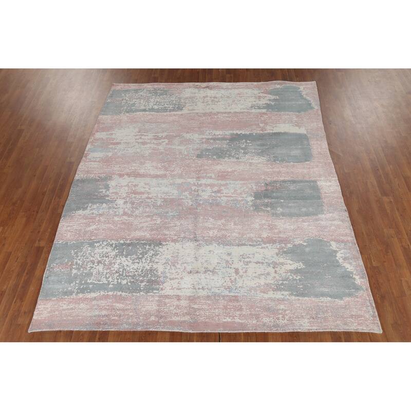 Multi-Color Modern Abstract Area Rug Hand-Knotted Wool Carpet - 8'0"x 9'10"