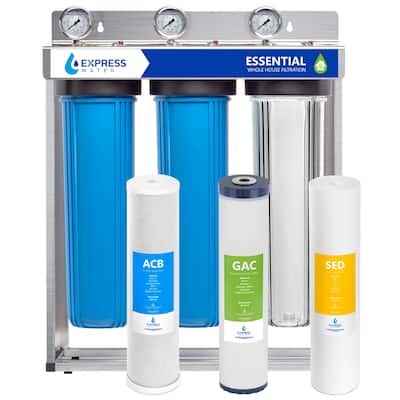 Whole House Water Filter System, 3-Stage Water Filtration System w/ Sediment, GAC & Carbon Filters, Reduce Chlorine Clean Water