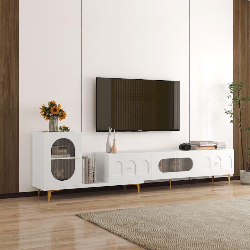 Wood Extendable TV Stand Rectangle Entertainment Center for Living Room Bedroom