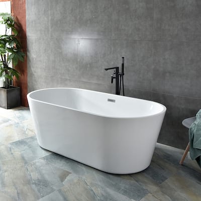 59" Freestanding Acrylic Oval Soaking Bathtub