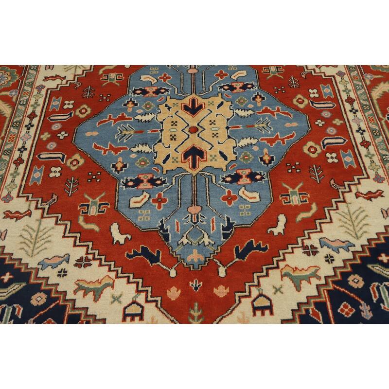 Hand Knotted Oriental 100% Wool Carpet Traditional Medallion Oranges & Rust Heriz (serapi) Area Rug - 8' 10'' X 6' 0''