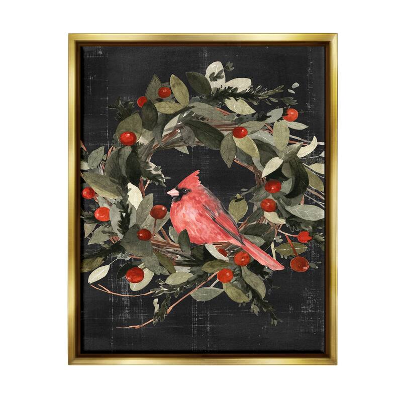 Stupell Red Cardinal In Wreath Design Floater Frame - Black - 16 x 20 - Gold