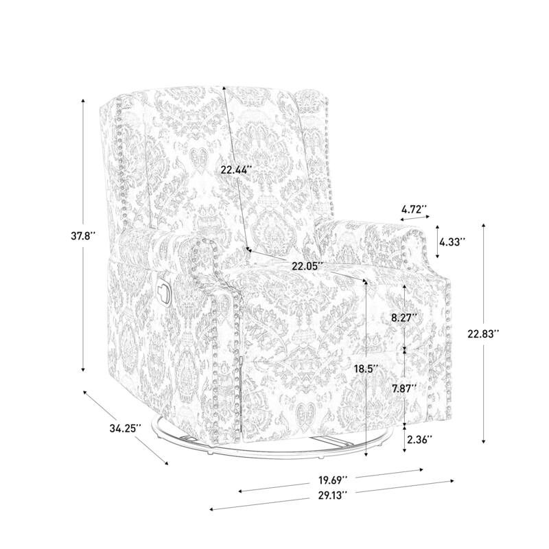 Patterned Linen Swivel Manual Push-Back Recliner Chair
