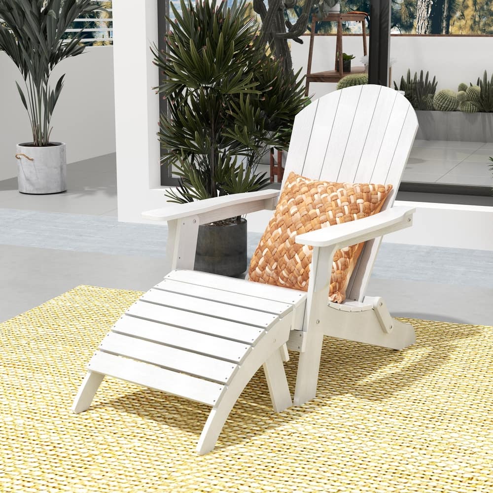 Vineyard HIPS Outdoor Folding Eco-Friendly All Weather Seashell Adirondack Chair with Ottoman (2-Piece Set)