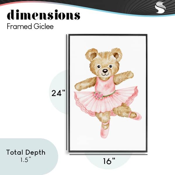 dimension image slide 5 of 6, Stupell Ballerina Teddy Bear Framed Giclee Art Design By Amy Hall