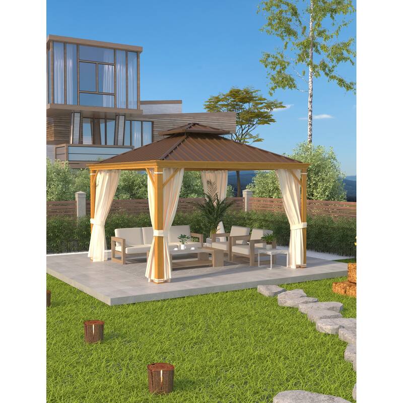 EROMMY Hardtop Gazebo W/Steel Double Roof, Anti-Rust Coating Aluminum Frame Permanent, Hard Top Gazebo for Garden Lawn Parties