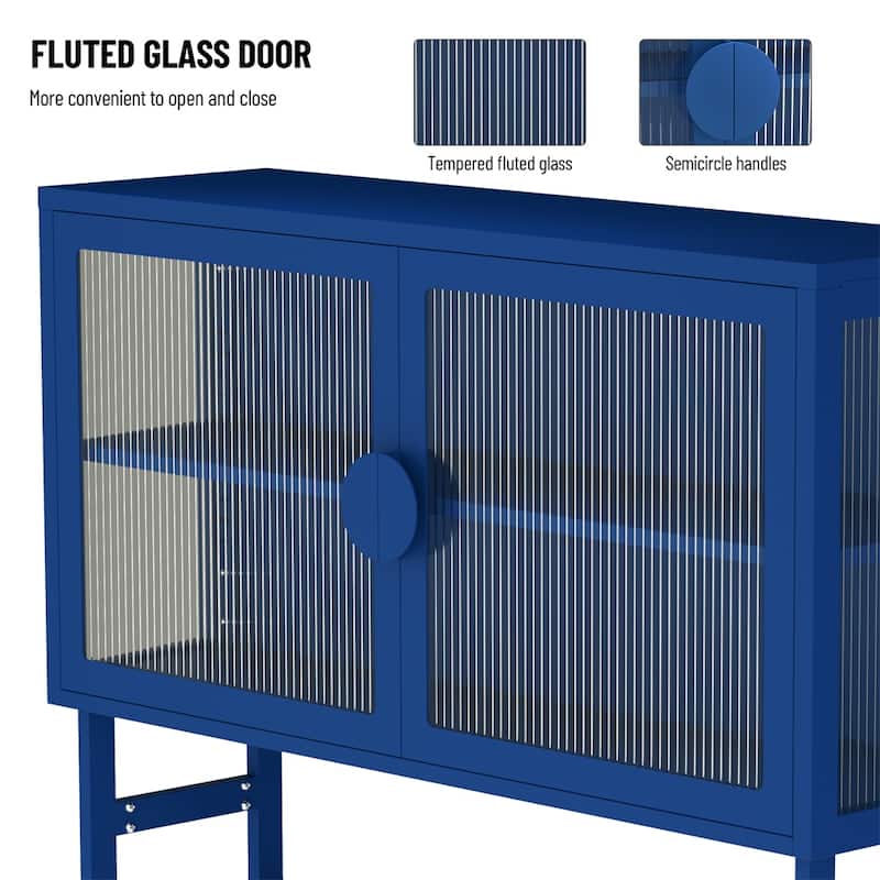 Stylish Tempered Glass Cabinet Credenza with 2 Fluted Glass Doors