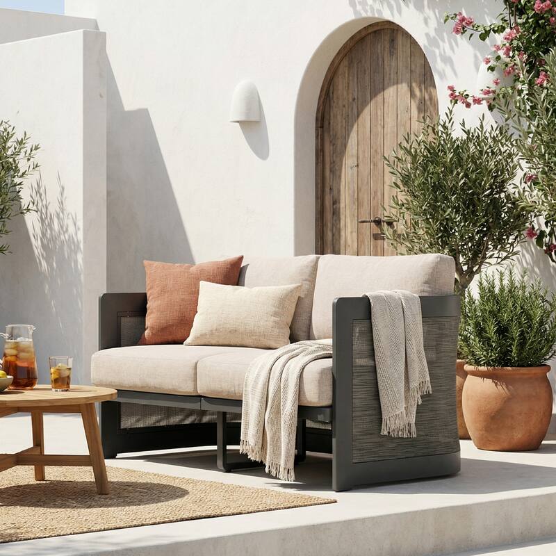 Christopher Knight Home - Aluminum Outdoor 50.25" Loveseat with Soft Cushions & Foldable Design