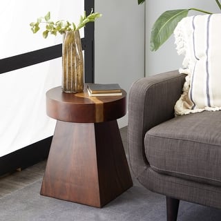 Brown Wood Contemporary Accent Table with Block Style Base