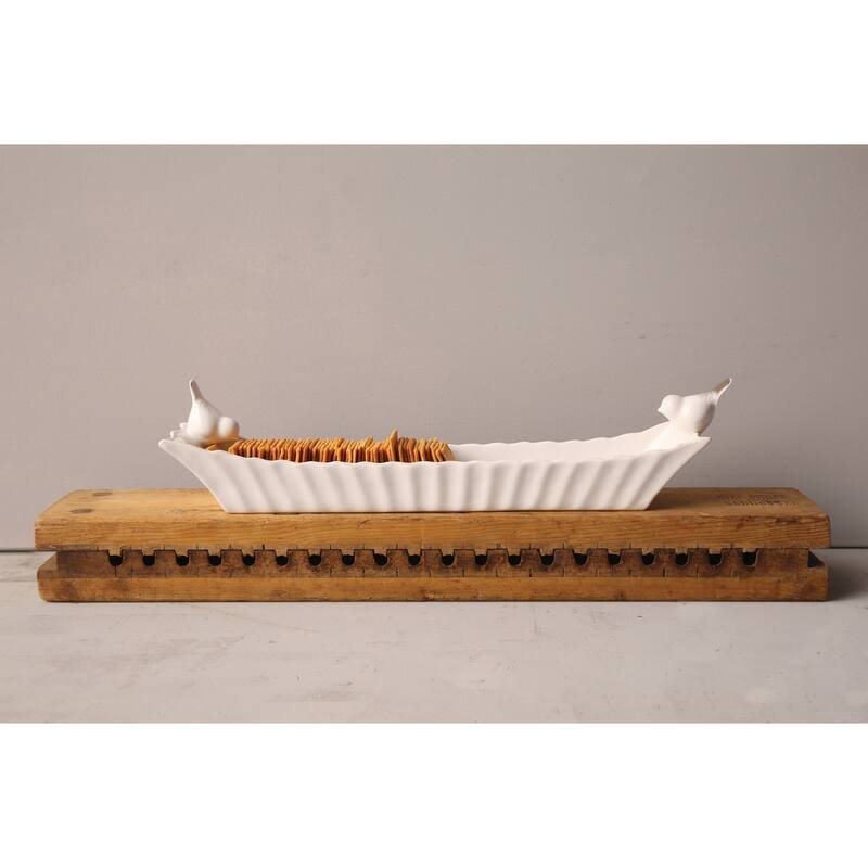 Long White Ceramic Cracker Dish with Two Birds