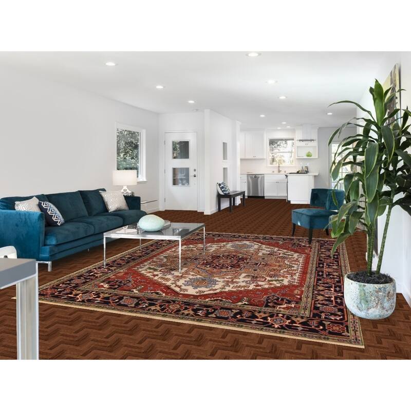 Geometric Ivory Heriz Serapi Indian Area Rug Handmade Wool Carpet - 7'9"x 10'2"
