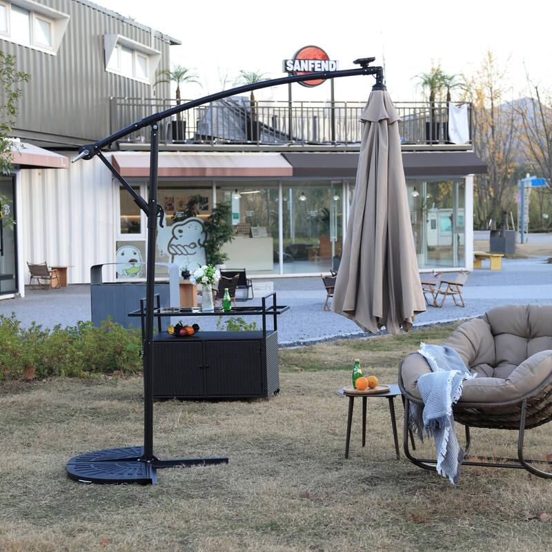 9.67 ft. Steel Market Outdoor Patio Umbrella with 40 lights, Solar LED Offset Hanging Umbrella (No Base)