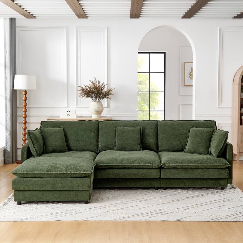 110.2" L-Shaped Sectional Sofa with Ottoman (Towel Fabric) - Green