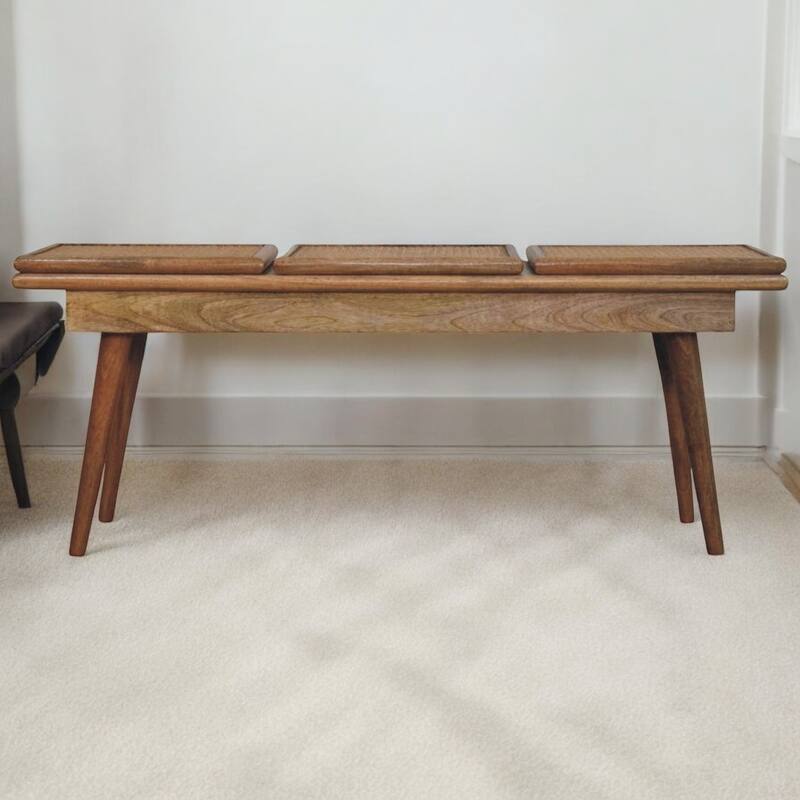 Artisan Furniture Solid Wood Larissa Triple Accent Oak-ish Cane Bench