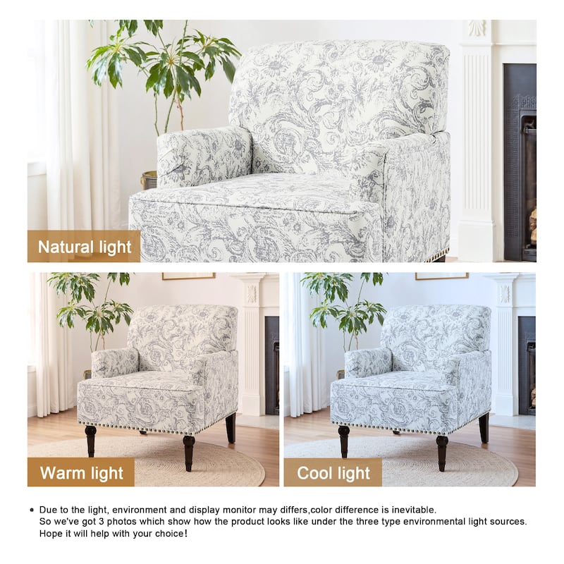 Linen Accent Chairs Nailhead Trim Armchairs with Wooden Legs