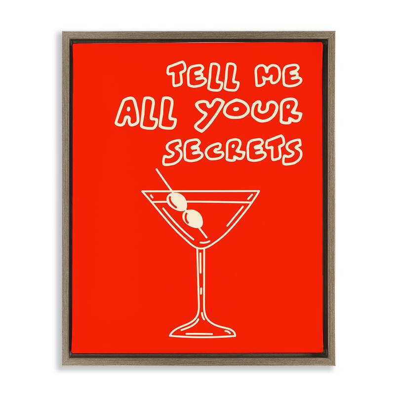 Stupell Tell Me Your Secrets Cocktail Framed Floater Canvas Wall Art Design By House of Lulu - 17 x 21 - Brown