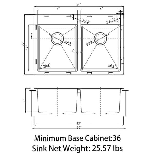 dimension image slide 2 of 8, Sinber Drop in Double Bowl 304 Stainless Steel Kitchen Sink