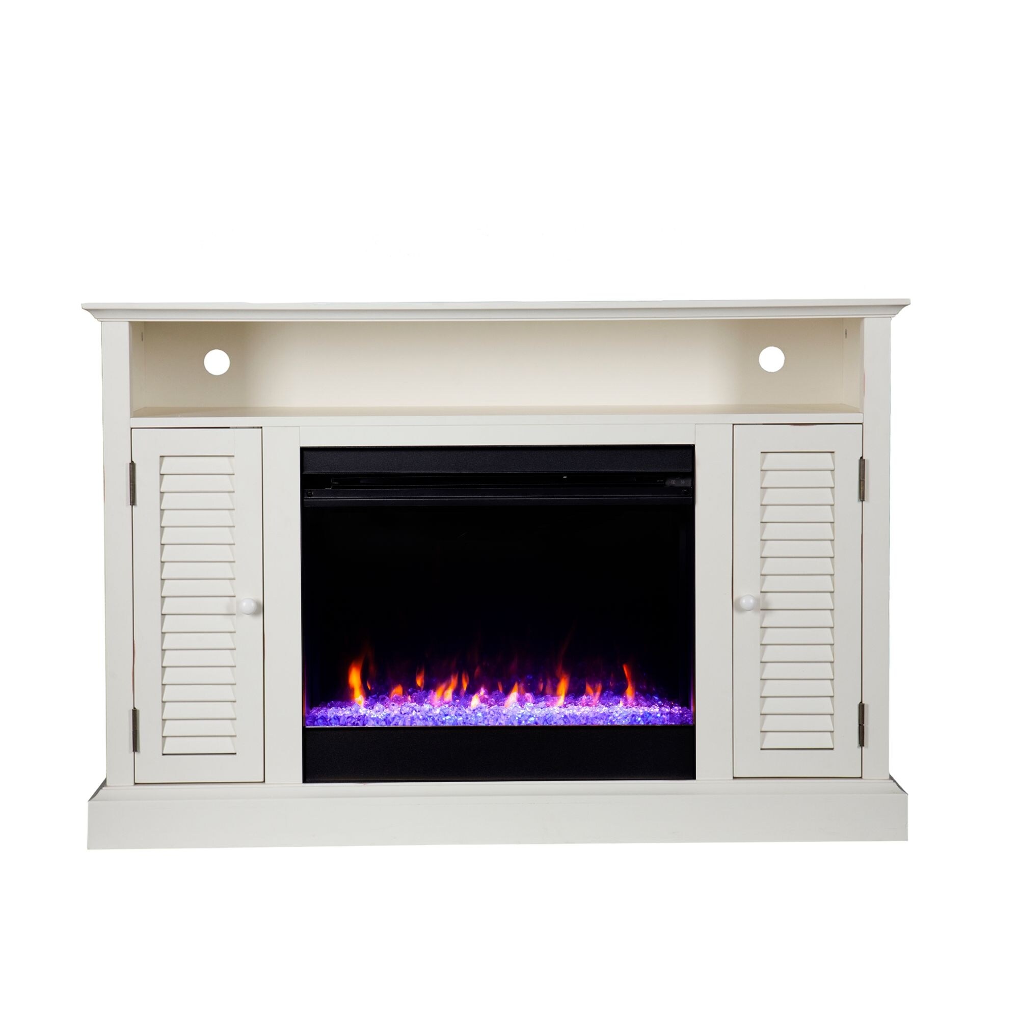 Shop 48 White Distressed Finish Electric Fireplace With Storage On Sale Overstock 31771505