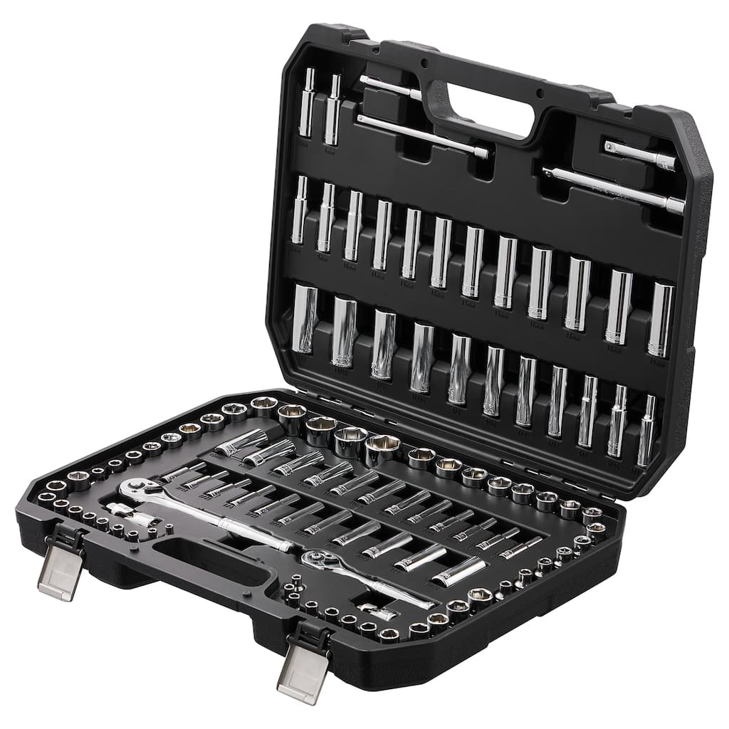 Socket Set Deep and Standard Sockets, 5/32-1 in, 5-19 mm, with Accessories, Storage Case - 1/4" and 3/8"