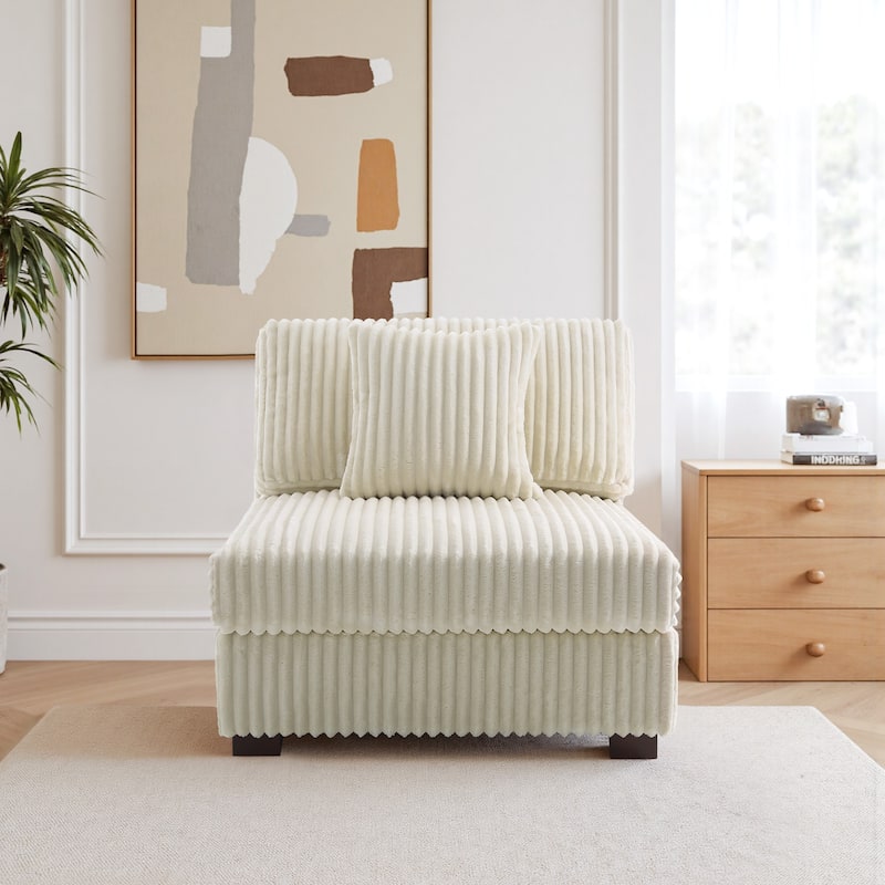 35.7" W Plush Corduroy Upholstered Armless Modular Sofa Chair