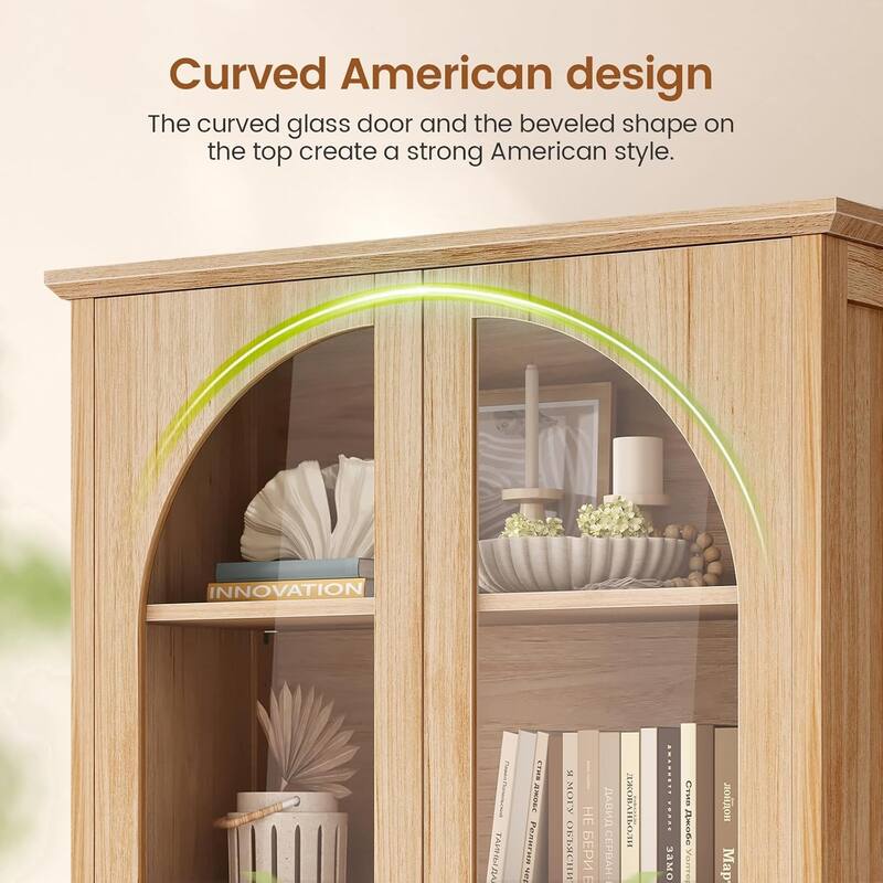 Tall Arched Cabinet Bookcase with storage Bookshelf 2 Door