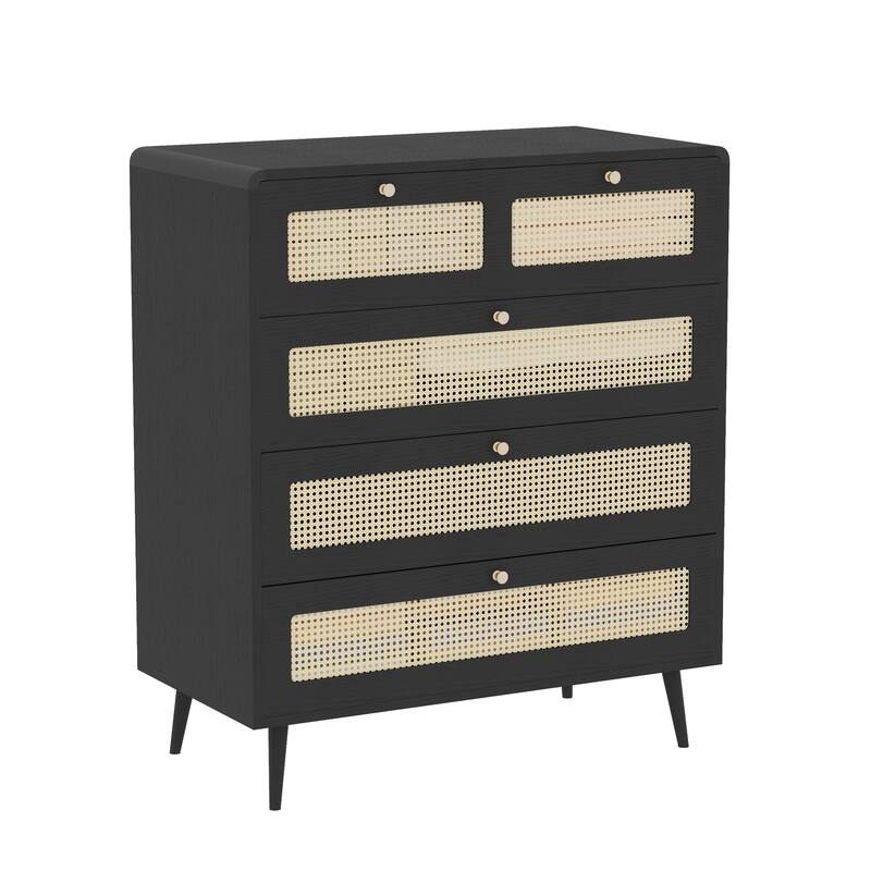 Modern Rattan Dressing Table Storage Cabinet with 4 Drawers, Waterproof, for Bedrooms and Living Rooms