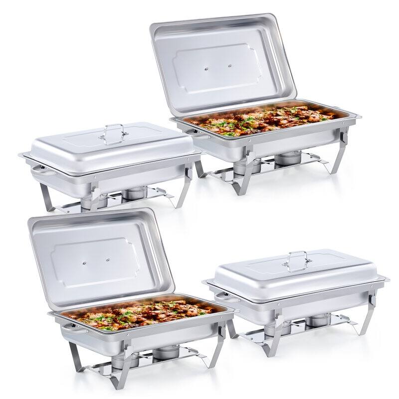4 Packs Stainless Steel 8 Quarts Rectangle Chafing Dish