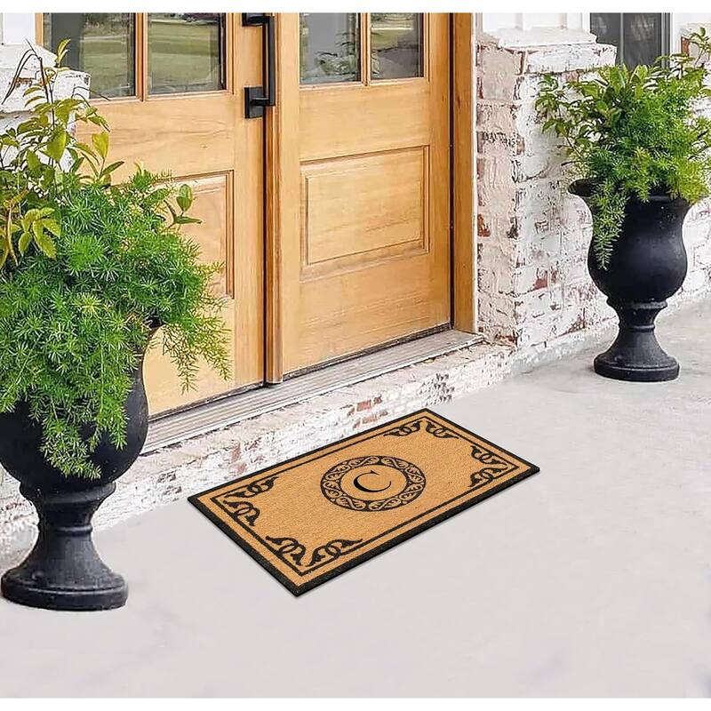 A1HC Natural Coir Monogrammed Anti-Shed Front Doormat 24" x 39"