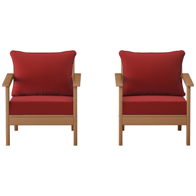 Birchwood All Weather HDPE Outdoor Patio Teak Deep Seating Conversation Set With Cushions (2-Piece)